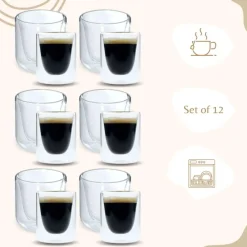 Kopjes, Mokken En Bekers-OTIX Dubbelwandige Glazen Koffietassen Koffie en Espresso 12 stuks