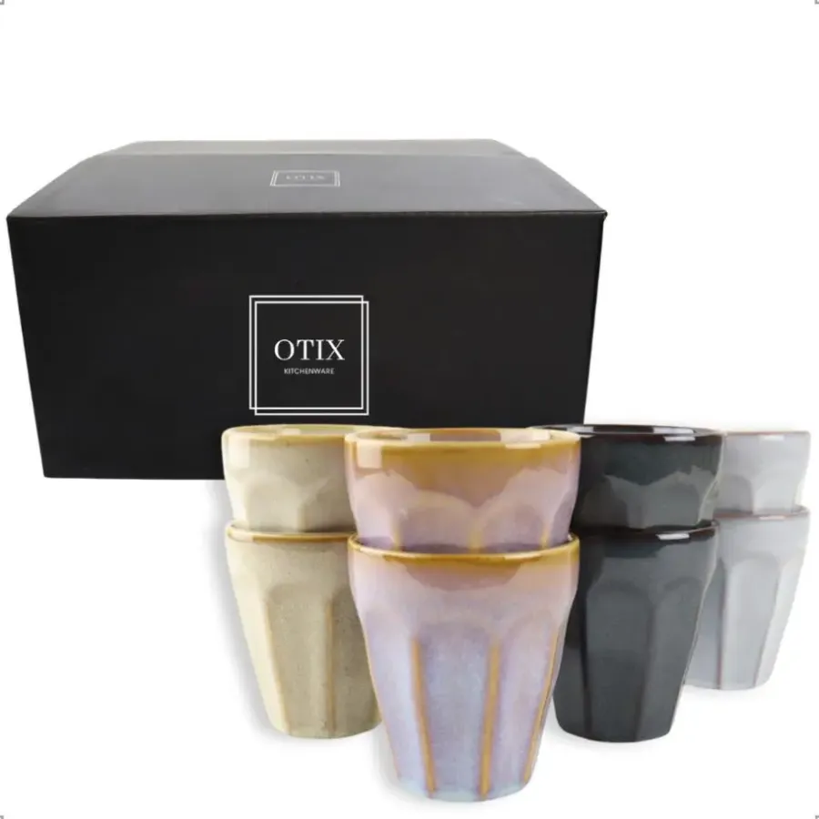Kopjes, Mokken En Bekers-OTIX Koffie Kopjes 8 Stuks 250 ml Zonder Oor Koffietassen Porselein Hittebest...