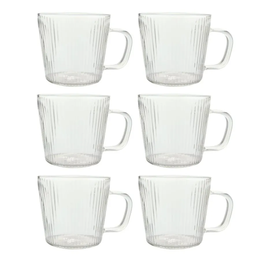 OTIX Koffiekopjes Glazen met Ribbel Reliëf Koffietassen Set van 6 150ml Glas