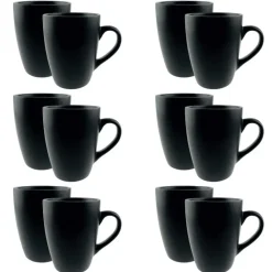 Kopjes, Mokken En Bekers-OTIX Koffiekopjes met Oor Koffietassen Set van 12 Mat Zwart 340ml