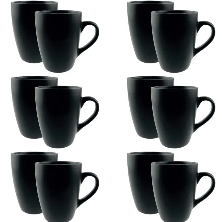 Kopjes, Mokken En Bekers-OTIX Koffiekopjes met Oor Koffietassen Set van 12 Mat Zwart 340ml