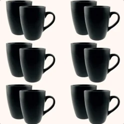 Kopjes, Mokken En Bekers-OTIX Koffiekopjes met Oor Koffietassen Set van 12 Mat Zwart 340ml