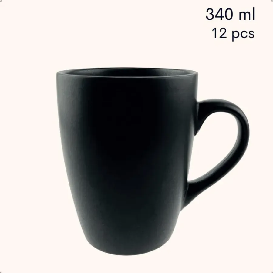 Kopjes, Mokken En Bekers-OTIX Koffiekopjes met Oor Koffietassen Set van 12 Mat Zwart 340ml