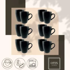 Kopjes, Mokken En Bekers-OTIX Koffiekopjes met Oor Koffietassen Set van 12 Mat Zwart 340ml
