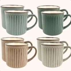 Kopjes, Mokken En Bekers-OTIX Koffiekopjes met Oor Set van 8 Koffietassen Aardewerk 200 ml MOSS