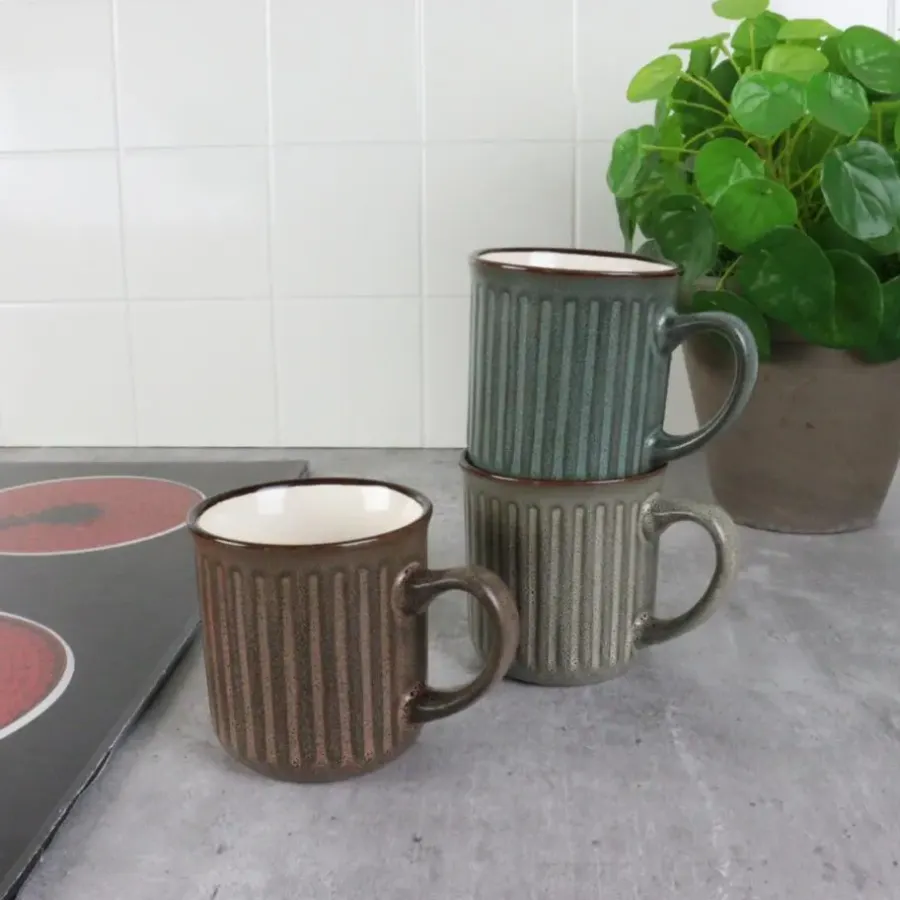Kopjes, Mokken En Bekers-OTIX Koffiekopjes met Oor Set van 8 Koffietassen Aardewerk 200 ml MOSS