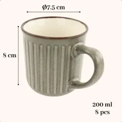Kopjes, Mokken En Bekers-OTIX Koffiekopjes met Oor Set van 8 Koffietassen Aardewerk 200 ml MOSS