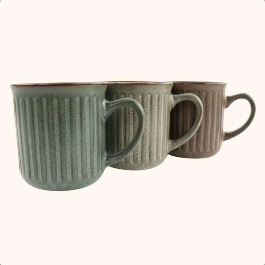 Kopjes, Mokken En Bekers-OTIX Koffiekopjes met Oor Set van 8 Koffietassen Aardewerk 200 ml MOSS