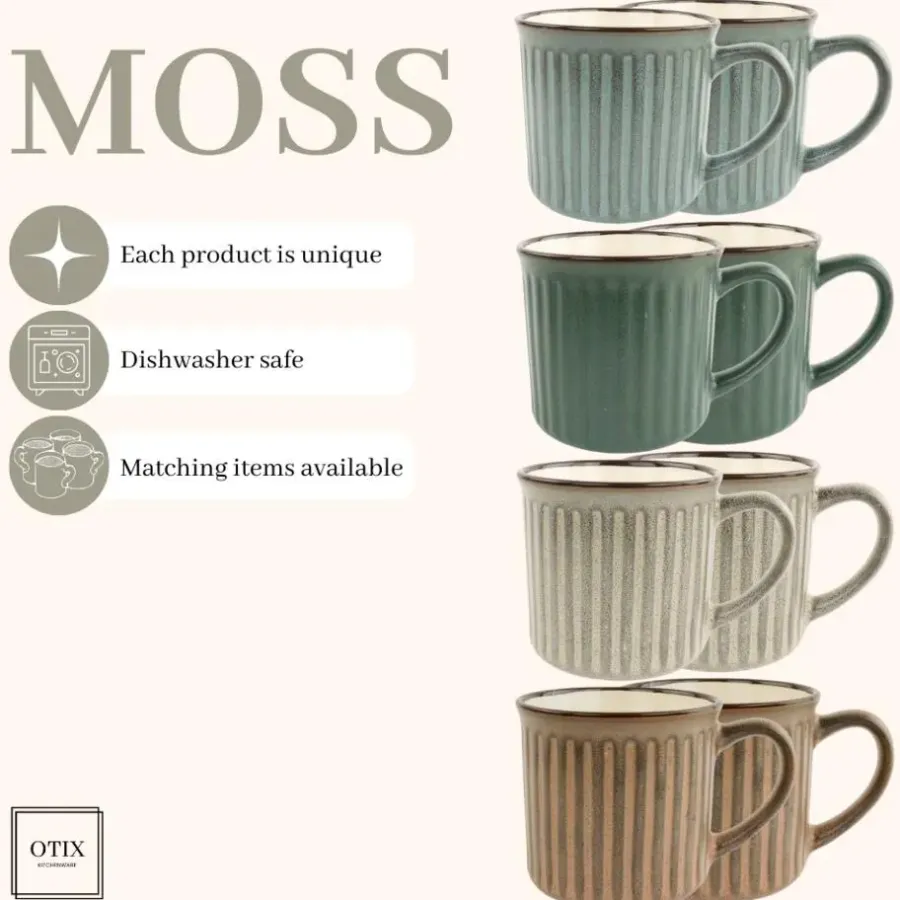 Kopjes, Mokken En Bekers-OTIX Koffiekopjes met Oor Set van 8 Koffietassen Aardewerk 200 ml MOSS