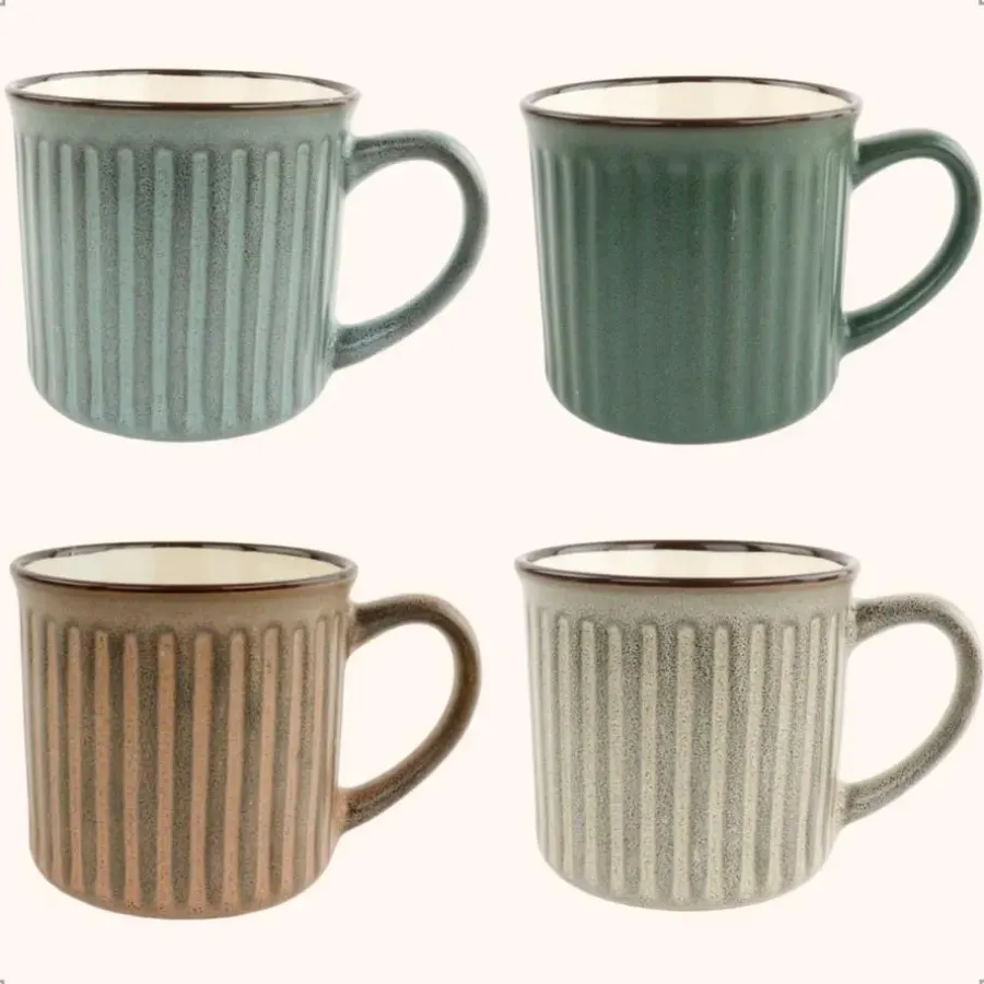 OTIX Koffiekopjes met Oor Koffietassen Set van 4 Aardewerk 250 ml MOSS