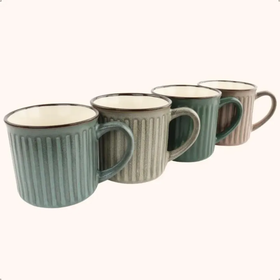 OTIX Koffiekopjes met Oor Koffietassen Set van 4 Aardewerk 250 ml MOSS