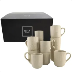 Serviessets-OTIX Koffiekopjes Set van 12 Kopjes Met Oor 300ml Zonder Oor 190ml