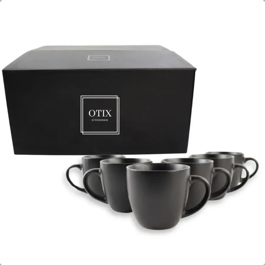 Kopjes, Mokken En Bekers-OTIX KoffieKopjes Set van 6 - Zwart