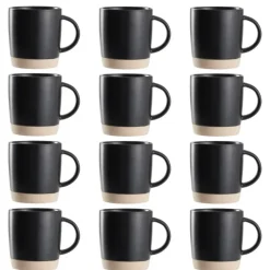 OTIX Koffiekopjes Theemokken Koffietassen Set van 12 Zwart 310 ml Aardewerk