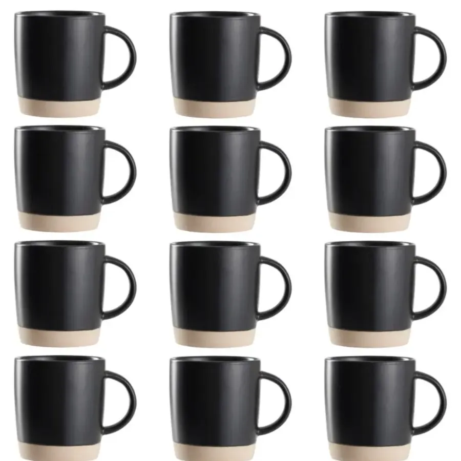 OTIX Koffiekopjes Theemokken Koffietassen Set van 12 Zwart 310 ml Aardewerk