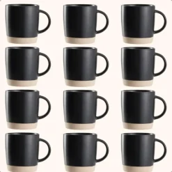 OTIX Koffiekopjes Theemokken Koffietassen Set van 12 Zwart 310 ml Aardewerk