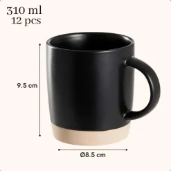 OTIX Koffiekopjes Theemokken Koffietassen Set van 12 Zwart 310 ml Aardewerk