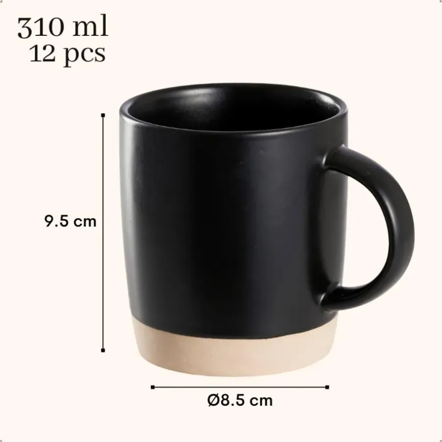 OTIX Koffiekopjes Theemokken Koffietassen Set van 12 Zwart 310 ml Aardewerk