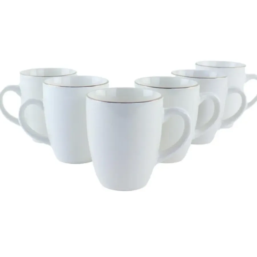 Kopjes, Mokken En Bekers-OTIX Mokken Set Wit met Goud 200ml Porselein 6 stuks DAISY