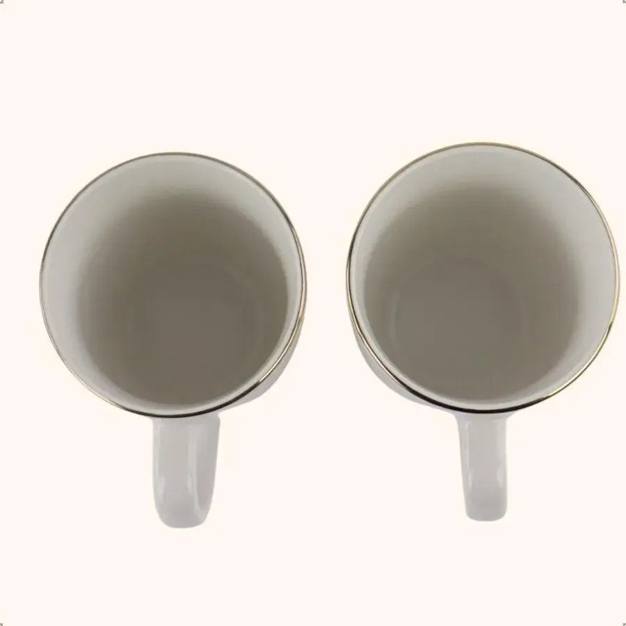 Kopjes, Mokken En Bekers-OTIX Mokken Set Wit met Goud 200ml Porselein 6 stuks DAISY