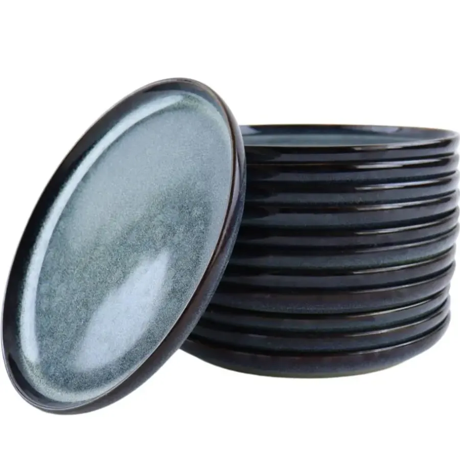 Borden-OTIX Ontbijtborden 12 Persoons 21cm Dessertbord Blauw Aardewerk EBONY