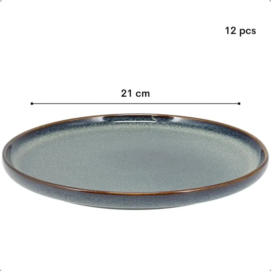 Borden-OTIX Ontbijtborden 12 Persoons 21cm Dessertbord Blauw Aardewerk EBONY