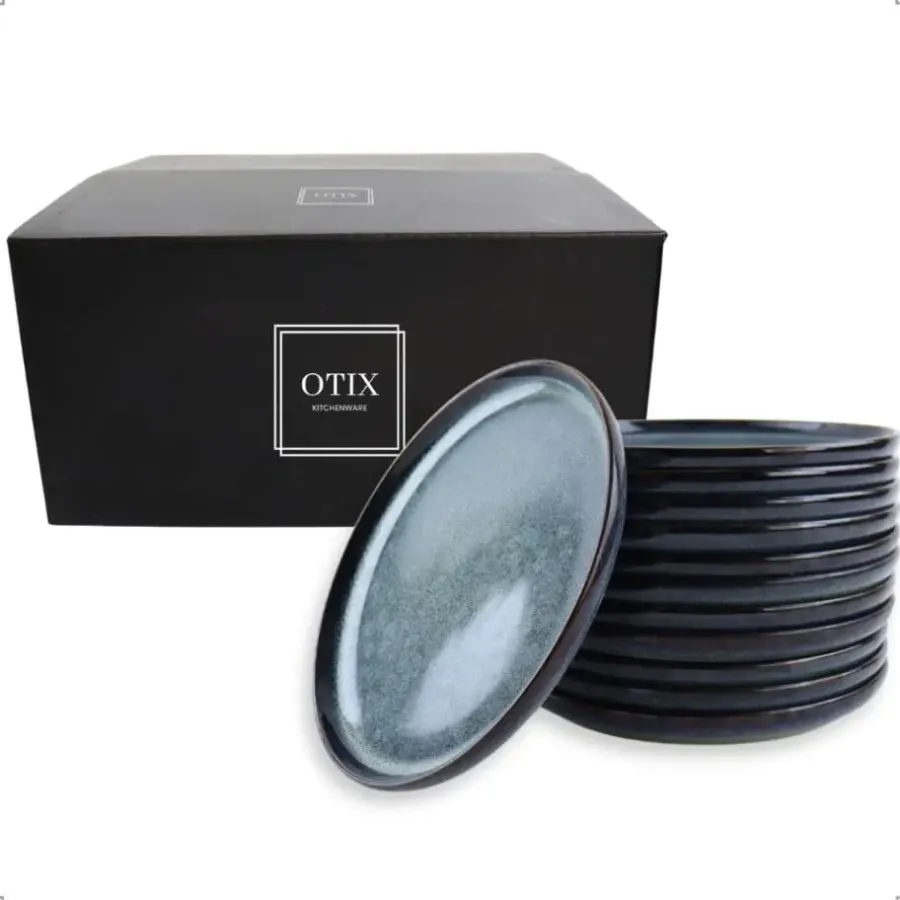 Borden-OTIX Ontbijtborden 12 Persoons 21cm Dessertbord Blauw Aardewerk EBONY