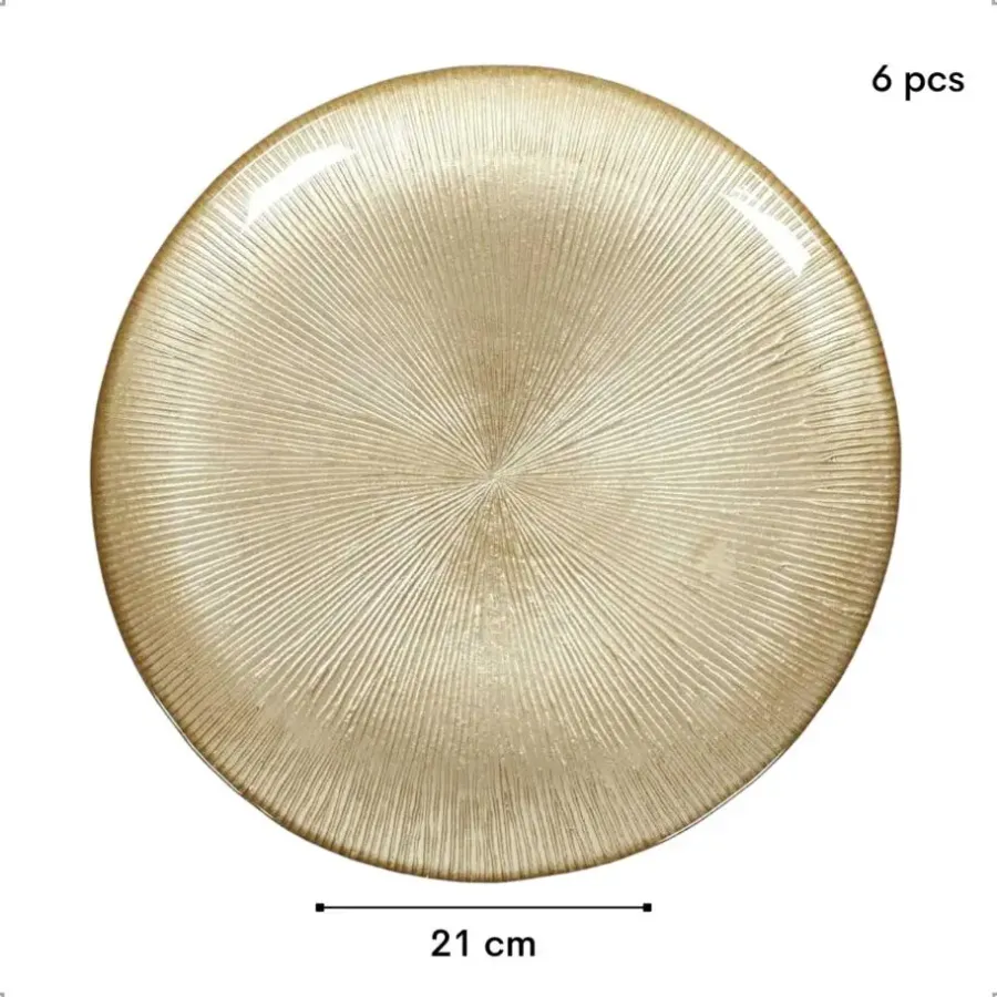 OTIX Ontbijtborden 6 Persoons Goud Glitter Dessertborden 21cm Glas