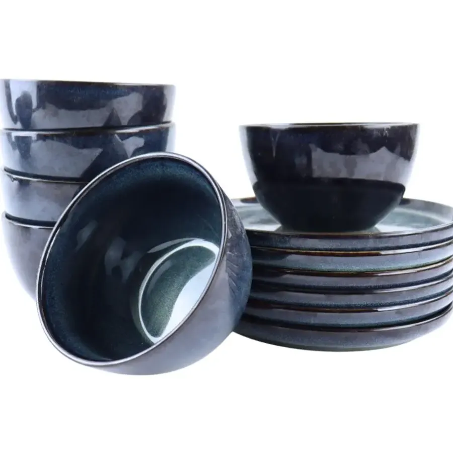 Serviessets-OTIX Serviesset 6 Persoons met Bordenset Soepkommen 600ml Schaaltjes EBONY