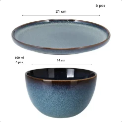 Serviessets-OTIX Serviesset 6 Persoons met Bordenset Soepkommen 600ml Schaaltjes EBONY