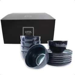 Serviessets-OTIX Serviesset 6 Persoons met Bordenset Soepkommen 600ml Schaaltjes EBONY