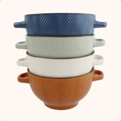 Borden-OTIX Soepkommen met Oor Set van 8 Verschillende kleuren Aardewerk 680 ml