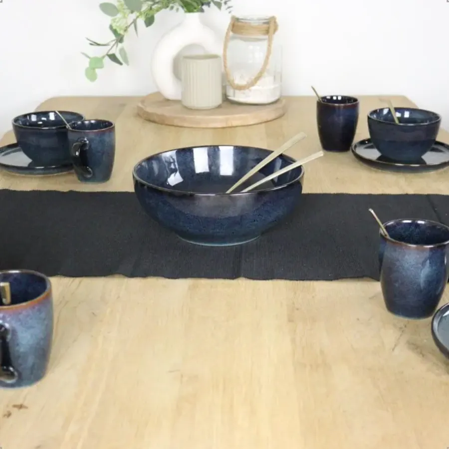 Kommen-OTIX Soepkommen zonder Oor 12 Schaaltjes 600ml Blauw Aardewerk EBONY