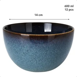 Kommen-OTIX Soepkommen zonder Oor 12 Schaaltjes 600ml Blauw Aardewerk EBONY