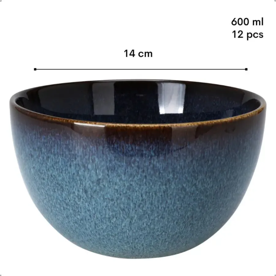 Kommen-OTIX Soepkommen zonder Oor 12 Schaaltjes 600ml Blauw Aardewerk EBONY