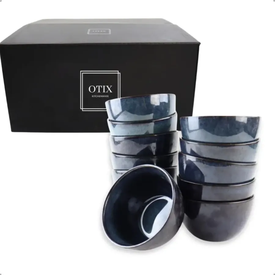 Kommen-OTIX Soepkommen zonder Oor 12 Schaaltjes 600ml Blauw Aardewerk EBONY