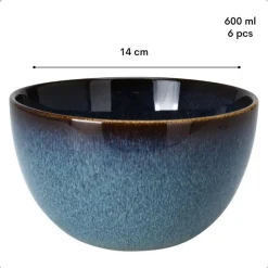 Kommen-OTIX Soepkommen zonder Oor Set van 6 Schaaltjes 600ml Blauw Aardewerk EBONY
