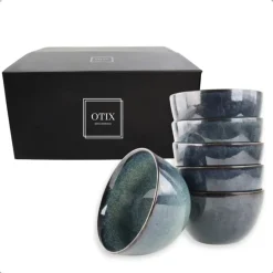 Kommen-OTIX Soepkommen zonder Oor Set van 6 Schaaltjes 600ml Blauw Aardewerk EBONY