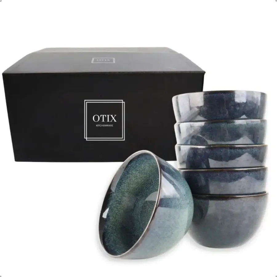 Kommen-OTIX Soepkommen zonder Oor Set van 6 Schaaltjes 600ml Blauw Aardewerk EBONY