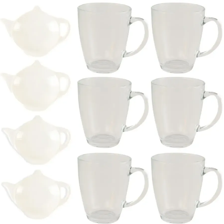 OTIX Theeglazen 6 stuks met 4 Theezakjeshouders Porcelein 350 ml Glas