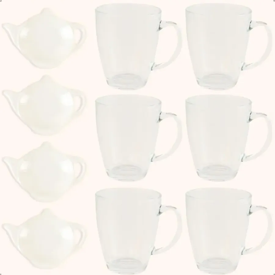 OTIX Theeglazen 6 stuks met 4 Theezakjeshouders Porcelein 350 ml Glas