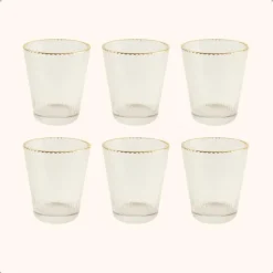 OTIX Waterglazen Set van 6 Stapelbaar 350 ml Met gouden rand Reliëf Ribbel