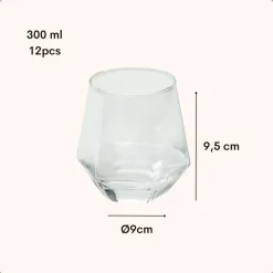 OTIX Waterglazen Set van 12 300ml Diamant vorm Transparant Glas