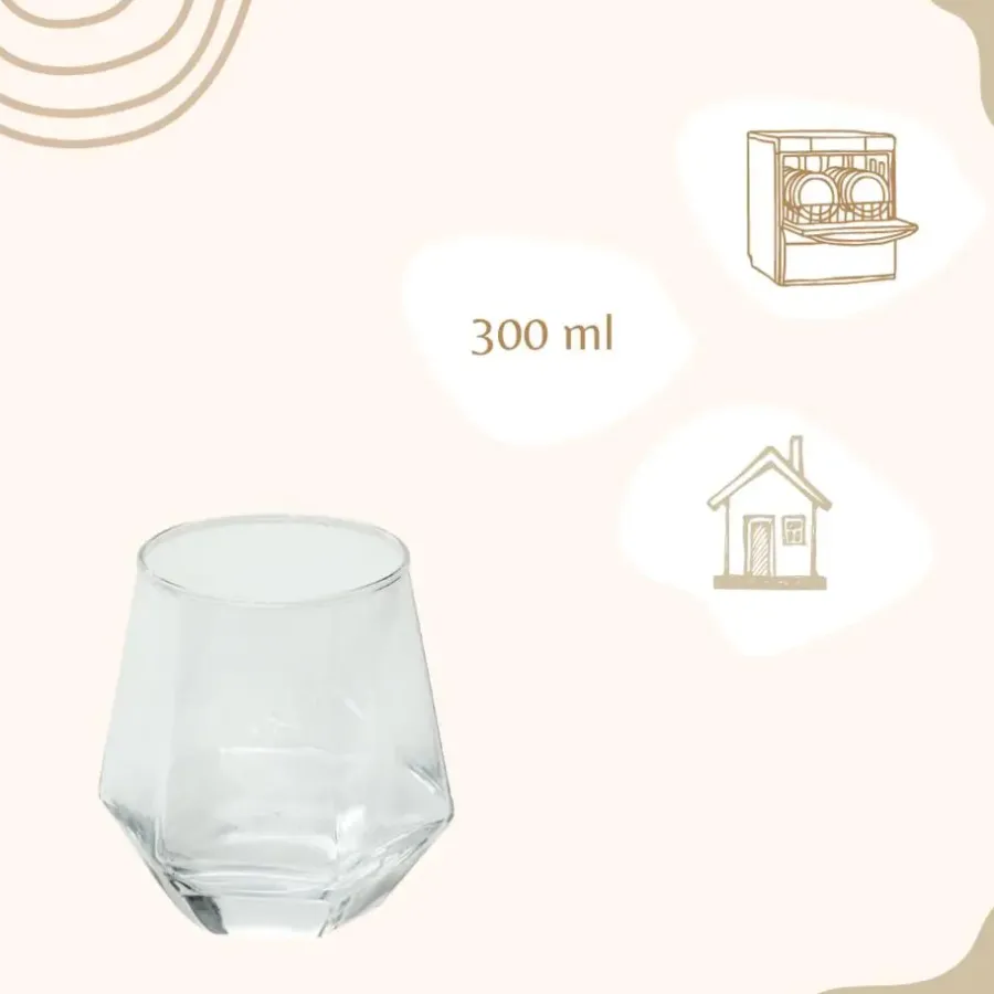 OTIX Waterglazen Set van 12 300ml Diamant vorm Transparant Glas