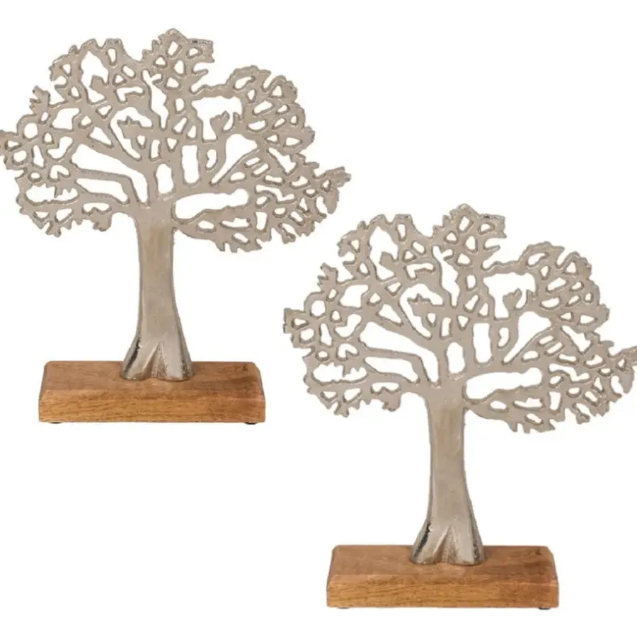 Beelden-Out of the blue Levensboom - aluminium - houten voet - 33 cm