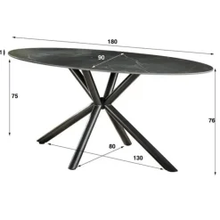 Industriële Eettafels|Ovale Eettafels-Dimehouse Ovale eettafel zwart Sophie industrieel 180x90 cm - Keramiek - Zwart