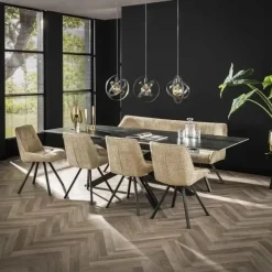 Industriële Eettafels|Ovale Eettafels-Dimehouse Ovale eettafel zwart Sophie industrieel 180x90 cm - Keramiek - Zwart