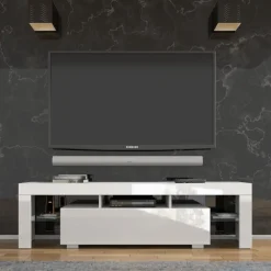 Tv Meubels-Homlando Panama TV-meubel 160 x 45 x 35 cm Glanzend witte fronten zonder verlichting