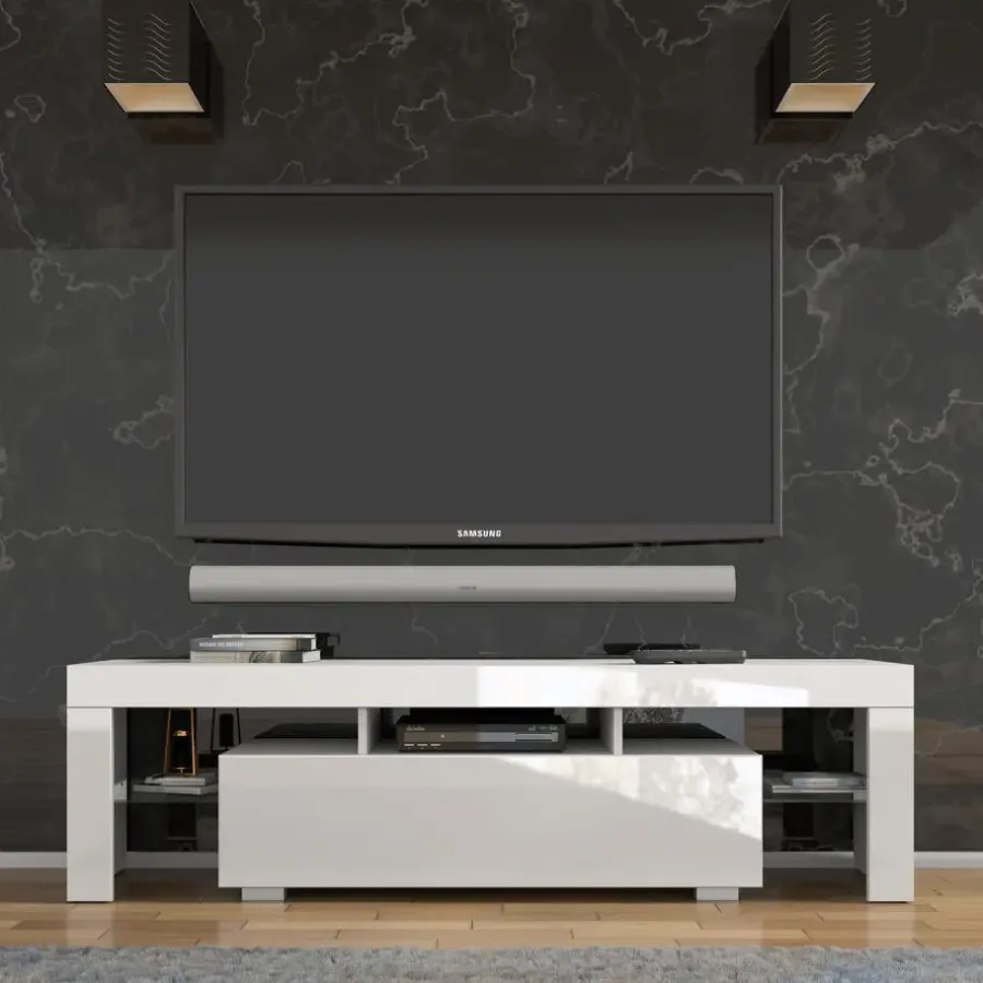 Tv Meubels-Homlando Panama TV-meubel 160 x 45 x 35 cm Glanzend witte fronten zonder verlichting