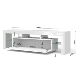 Tv Meubels-Homlando Panama TV-meubel 160 x 45 x 35 cm Glanzend witte fronten zonder verlichting